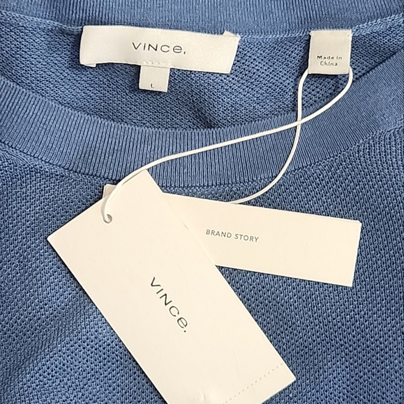 Vince Sheer Textured Knit Crewneck Pullover Blue Womens  Top‎ - Picture 4 of 8